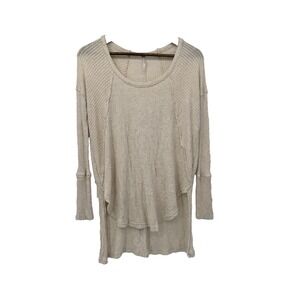 Free People Ventura Beige Pullover Thermal Tunic Sweater Size S Boho oversized